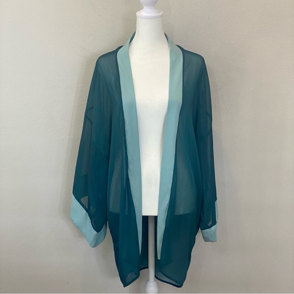 NWT Xhilaration XS/S Emerald Kimono with Blue Hemlines - Picture 5 of 14